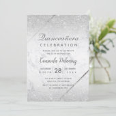 Chic Silver Glitter script marmer Quinceanera Kaart (Staand voorkant)