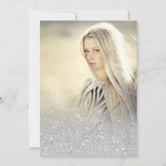 Chic Silver Glitter script marmer Quinceanera Kaart (Achterkant)