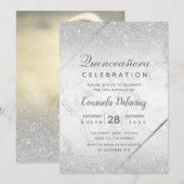 Chic Silver Glitter script marmer Quinceanera Kaart (Voorkant / Achterkant)