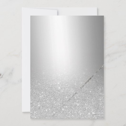 Chic Silver glitter script metallic Bat Mitzvah Kaart (Achterkant)