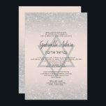 Chic Silver glitter script zwart roze Bat Mitzvah Kaart<br><div class="desc">Chic Silver-typografie en zilveren glitter ombre pastel blush roze Bat Mitzvah party call. De roze achtergrond en de ster zijn volledig aanpasbaar. Voeg je Hebreeuwse naam toe.</div>