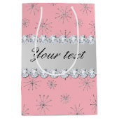 Chic Silver Glitter Snowflakes Roze Medium Cadeauzakje (Voorkant)
