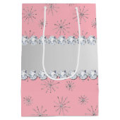 Chic Silver Glitter Snowflakes Roze Medium Cadeauzakje (Achterkant)