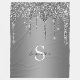 Chic Silver Glitter Sparkle Drift Monogram Naam Fleece Deken