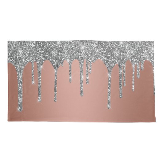 Chic Silver Glitter Sparkle drijft Roos Gold Kussensloop (Achterkant-Links)