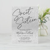 Chic Silver Glitter Sweet 16 Kaart (Staand voorkant)