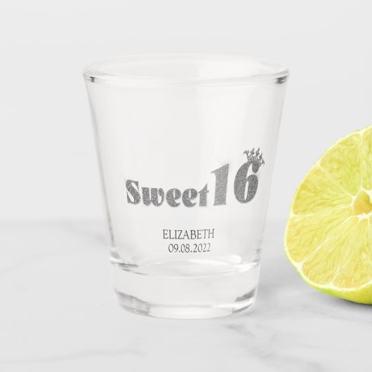 Chic Silver Glitter Tiara Sweet 16 Shot Glas (Voorkant)