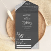 Chic Silver Glitter typografie grijze bruiloft All In One Uitnodiging