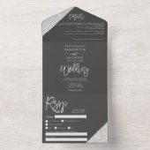 Chic Silver Glitter typografie grijze bruiloft All In One Uitnodiging (Binnen)