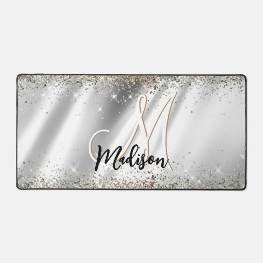 Chic Silver Gold Faux glitter monogram Bureaumat (Voorkant)
