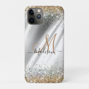 Chic Silver Gold Faux glitter monogram Case-Mate iPhone Case