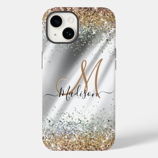 Chic Silver Gold Faux glitter monogram Case-Mate iPhone Case (Achterkant)