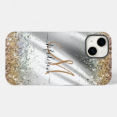 Chic Silver Gold Faux glitter monogram Case-Mate iPhone Case (Achterkant (horizontaal))