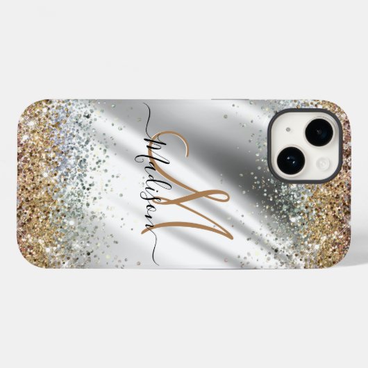 Chic Silver Gold Faux glitter monogram Case-Mate iPhone Case (Achterkant (horizontaal))