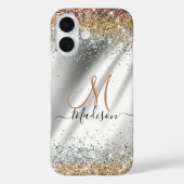 Chic Silver Gold Faux glitter monogram Case-Mate iPhone Case (Achterkant)