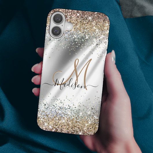 Chic Silver Gold Faux glitter monogram Case-Mate iPhone Case