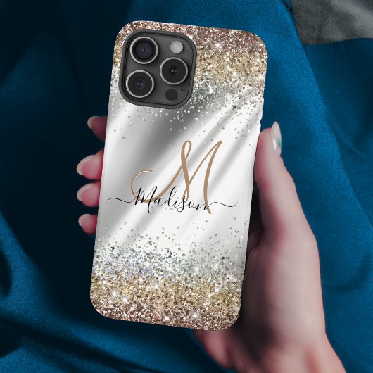 Chic Silver Gold Faux glitter monogram Case-Mate iPhone Case