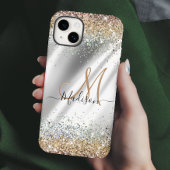 Chic Silver Gold Faux glitter monogram Case-Mate iPhone Case