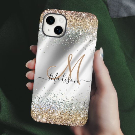Chic Silver Gold Faux glitter monogram Case-Mate iPhone Case
