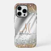 Chic Silver Gold Faux glitter monogram iPhone Hoesje (Achterkant)