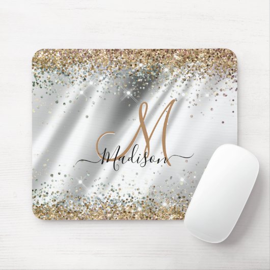 Chic Silver Gold Faux glitter monogram Muismat (Met muis)
