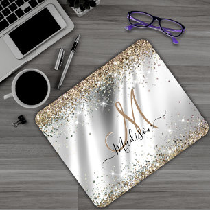Chic Silver Gold Faux glitter monogram Muismat