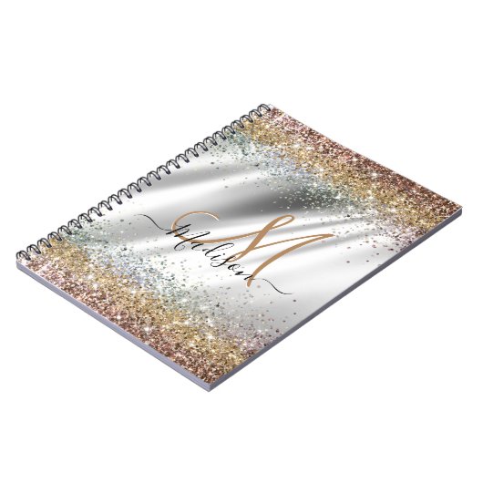 Chic Silver Gold Faux glitter monogram Notitieboek (Linkerzijde)