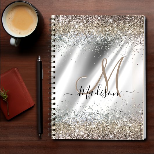 Chic Silver Gold Faux glitter monogram Notitieboek