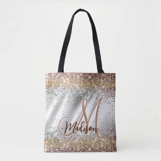Chic Silver Gold Faux glitter monogram Tote Bag (Voorkant)