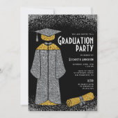 Chic Silver Gold Glitter Graduation Party Kaart (Voorkant)