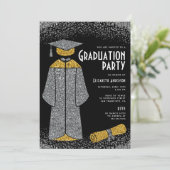 Chic Silver Gold Glitter Graduation Party Kaart (Staand voorkant)