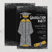 Chic Silver Gold Glitter Graduation Party Kaart (Voorkant / Achterkant)