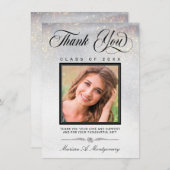 Chic Silver Gold Glitter Photo Afstuderen Bedankkaart (Voorkant / Achterkant)