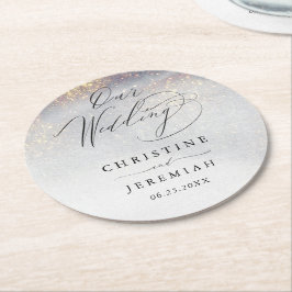 Chic Silver Gold Sparkle Waterverf Luxury Wedding Ronde Kartonnen Onderzetter