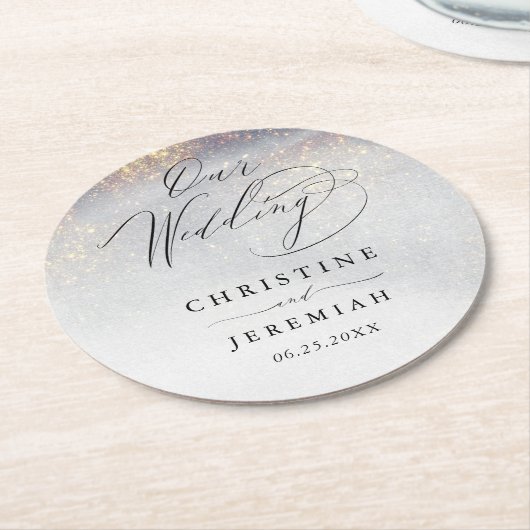 Chic Silver Gold Sparkle Waterverf Luxury Wedding Ronde Kartonnen Onderzetter (Gebogen)