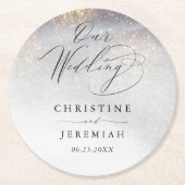 Chic Silver Gold Sparkle Waterverf Luxury Wedding Ronde Kartonnen Onderzetter (Voorkant)