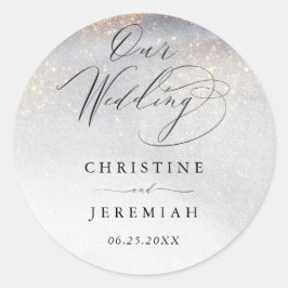 Chic Silver Gold Sparkle Waterverf Luxury Wedding Ronde Sticker