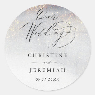Chic Silver Gold Sparkle Waterverf Luxury Wedding Ronde Sticker