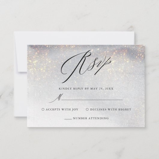 Chic Silver Gold Sparkle Waterverf Luxury Wedding RSVP Kaartje (Voorkant)