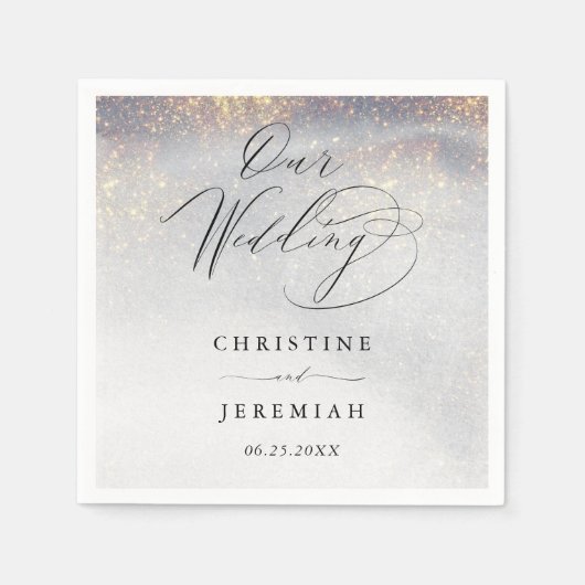 Chic Silver Gold Sparkle Waterverf Luxury Wedding Servet (Voorkant)