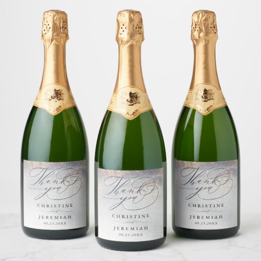 Chic Silver Gold Sparkle Waterverf Luxury Wedding Sparkling Wijnetiket (Flessen)