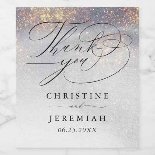 Chic Silver Gold Sparkle Waterverf Luxury Wedding Wijn Etiket (Enkel label)