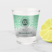 Chic Silver & Green Glitter 100e verjaardag cadeau Shot Glas (Voorkant)