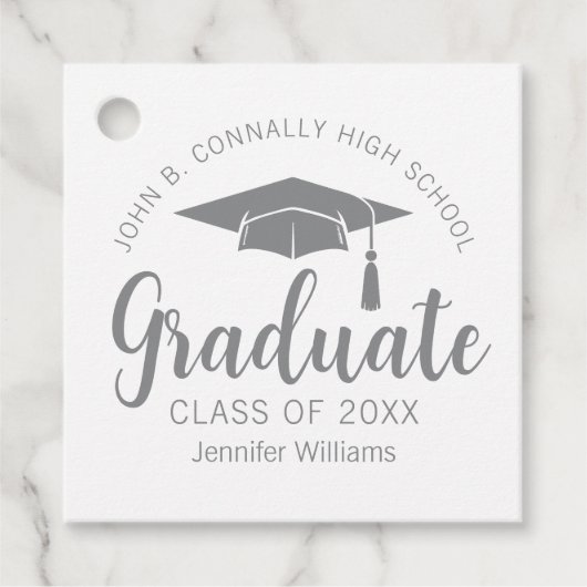 Chic Silver Grey Afstuderen Aangepaste Graduation  Bedankjes Labels (Voorkant)