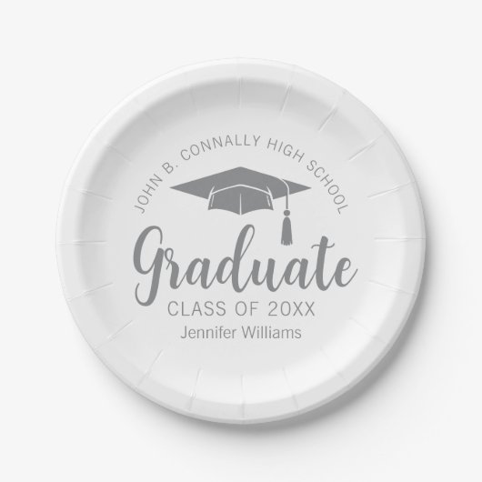 Chic Silver Grey Afstuderen Aangepaste Graduation  Papieren Bordje (Voorkant)
