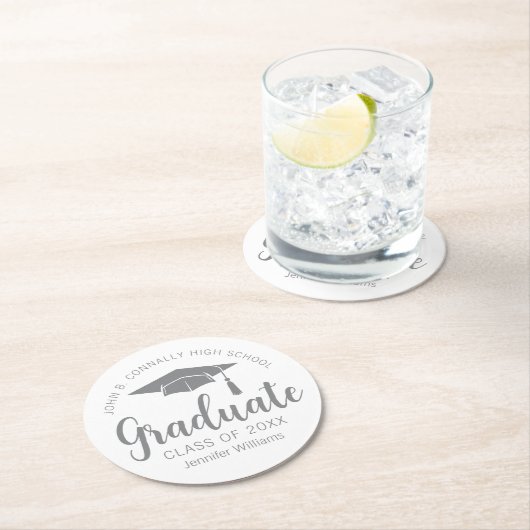 Chic Silver Grey Afstuderen Aangepaste Graduation  Ronde Kartonnen Onderzetter (Insitu)