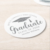 Chic Silver Grey Afstuderen Aangepaste Graduation  Ronde Kartonnen Onderzetter (Gebogen)
