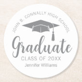 Chic Silver Grey Afstuderen Aangepaste Graduation Ronde Kartonnen Onderzetter (Voorkant)