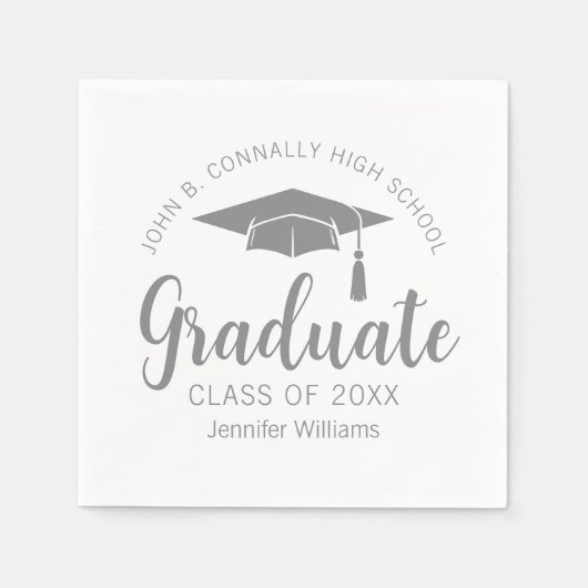 Chic Silver Grey Afstuderen Aangepaste Graduation  Servet (Voorkant)