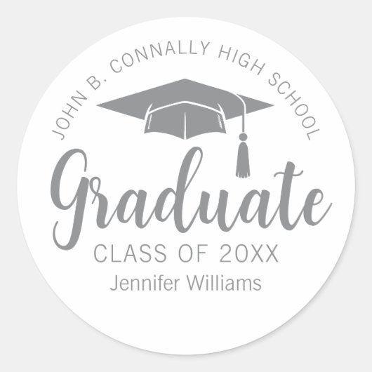 Chic Silver Grey Afstuderen Custom 2025 Afstuderen Ronde Sticker (Voorkant)